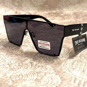 Brand New True Religion Black Shield Aviator Sunglasses Flat Top Metal